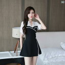女性用 仕事服 ビジネス ナイトクラブの ウエスト スリム サウナ 黒と 白の 継ぎ 合わせ チャイナ ドレス 水 足 療法 湯 女性 技術者 作業着