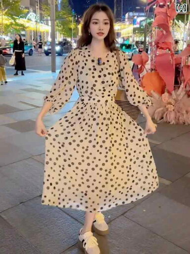 ドット 水玉 ワンピース フランスの 高級 Vネック ドットの ドレス 女性用 2024夏の新 スタイル ファッション ウエスト スリミング aライン スカート ドット 水玉 ワンピース フランスの 高級 Vネック ドットの ドレス 女性用 2024夏の新 スタイル ファッション ウエスト スリミング aライン スカート
