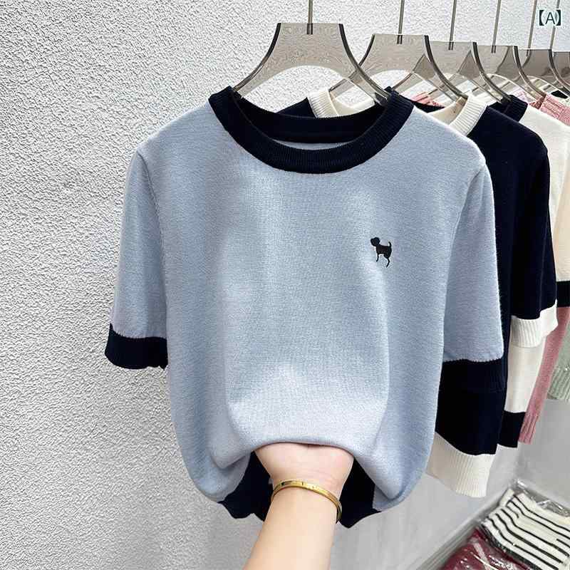 シンプル 半袖 ニット レディース 半袖 Tシャツ レディース 夏 冷感 ニット レイヤリング シャツ ラウ..