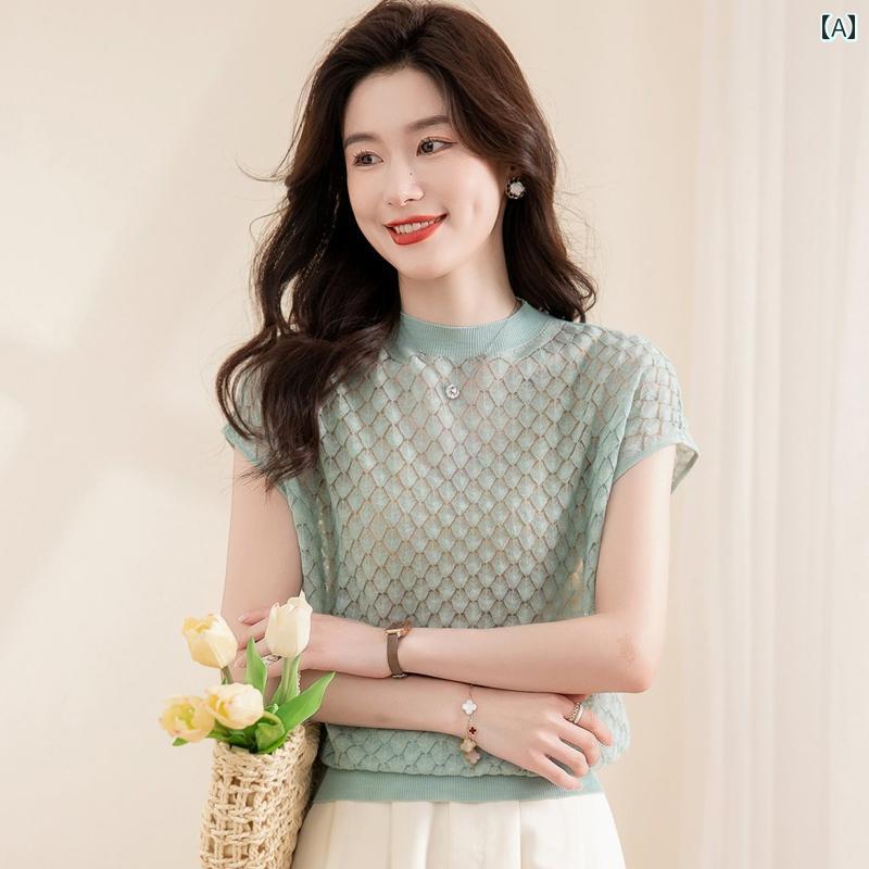 シンプル 半袖 ニット レディース ゆったりした Tシャツと スカート 薄手 冷感 ニット セーター レディ..