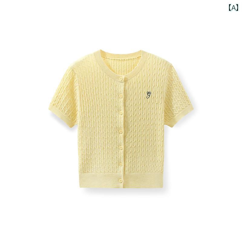 トップス 半袖 ニット 夏に 着る レディース 小粒 ベル 編みの 半袖 レトロ カレッジ ニット セーター..