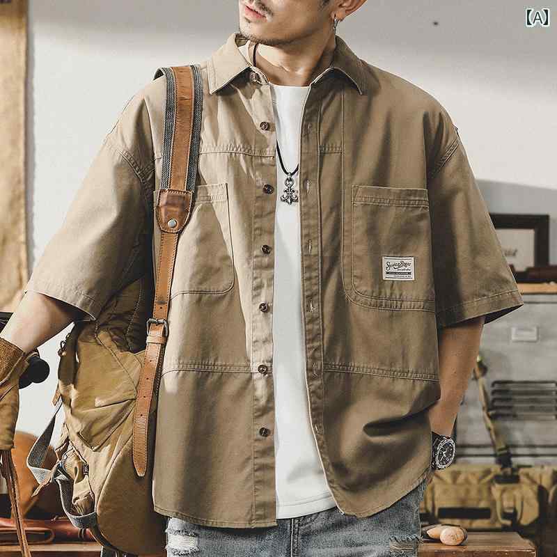 ミリタリー シャツ メンズ ジェイ レノ アメリカン ワークシャツ メンズ 半袖 2024 夏 トップ 大きいサイズ カジュアル シャツ ジャケット