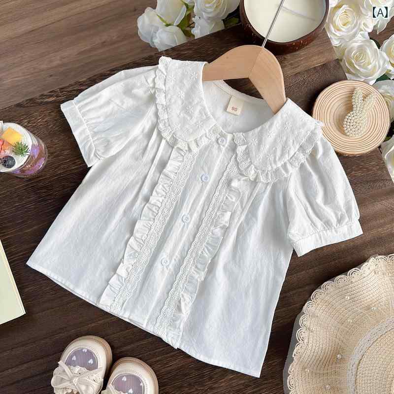 キッズ ブラウス 女の子用 女の子 2025 夏 スタイル 女児 子供用 おしゃれ シャツ トップス 綿 ドール カラー