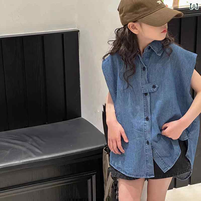 キッズ ブラウス 女の子用 Bola 韓国 子供服 女の子 デニムシャツ 2025 夏 子供用 半袖 シャツ 韓国中..