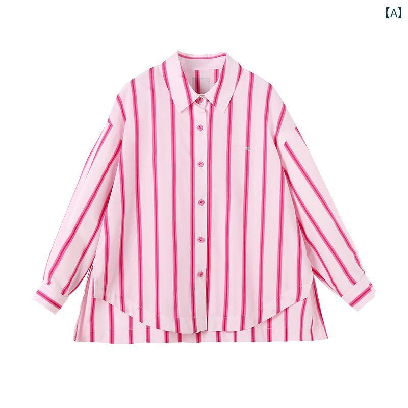 キッズ ブラウス 女の子用 2025 春の 女の子用 ピンク ストライプシャツ ミドルサイズと 大きいサイズ 子供用 スタイル カジュアル トップス スイート シャツ