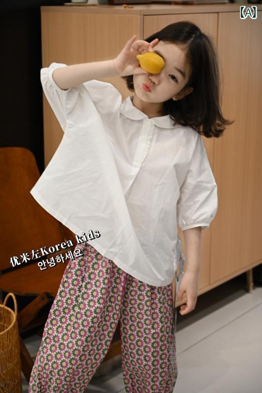 キッズ ブラウス 女の子用 ウエスタン 女の子 トップス 夏 2025 パフスリーブ 半袖 シャツ 夏の ベビー