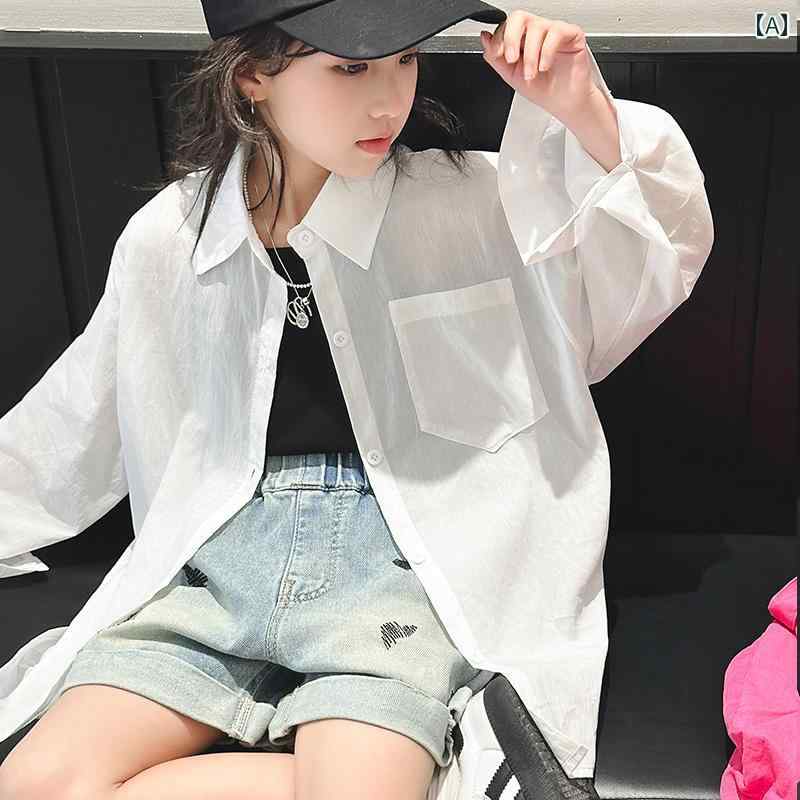 キッズ ブラウス 女の子用 白い シャツ 女の子 春秋 2025 子供用 スーツ 細身の 大きい 子供の 春の トップス アウターウェア