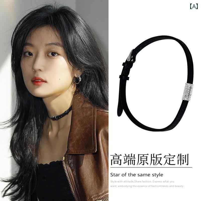 レディース チョーカー アクセサリー 孫 千 涛 シュナ 同じ ネックレス チョーカー ホット ガール ブラックレザー ロープ カラー 女性 ネック ストラップ 2025 クール