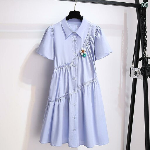 シャツワンピース ショート丈 かわいい ブルー ポロ バブル スリーブドレス 女性 2025夏の新 シャツ ドレス S シャツワンピース ショート丈 かわいい ブルー ポロ バブル スリーブドレス 女性 2025夏の新 シャツ ドレス S