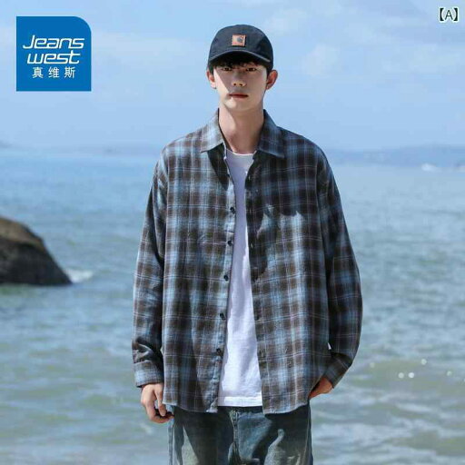 Yシャツ ワークシャツ メンズ Jeanswest ネイビーブルー チェック 柄 シャツ メンズ 長袖 春秋 アメリカン レトロ ゆったり 起毛 ジャケット Yシャツ ワークシャツ メンズ Jeanswest ネイビーブルー チェック 柄 シャツ メンズ 長袖 春秋 アメリカン レトロ ゆったり 起毛 ジャケット