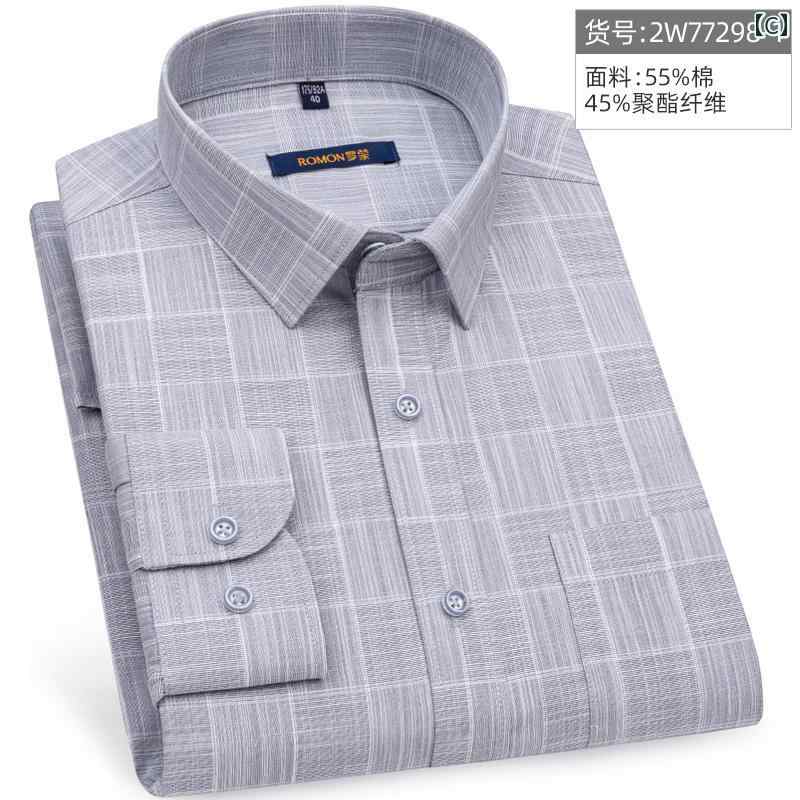Yシャツ ワークシャツ　メンズ ロモン グレー シャツ メンズ 長袖 中年 ビジネス カジュアルお父さんの 春秋 ストライプ メンズシャツ