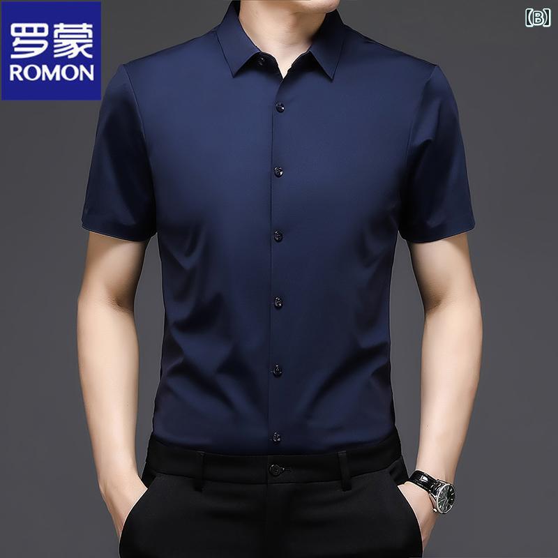 Yシャツ ワークシャツ　メンズ ロモン シームレス 冷感 半袖 シャツ メンズ 中夏 ビジネス カジュアル高 弾性 ノンアイロン 通気性