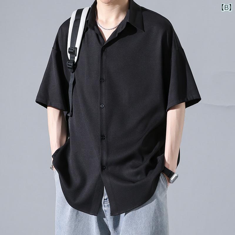 Yシャツ ワークシャツ　メンズ 冷感 ホワイト 半袖 シャツ メンズ 夏 薄手 ゆったり ジャケット カジュアル サマー ドレープ