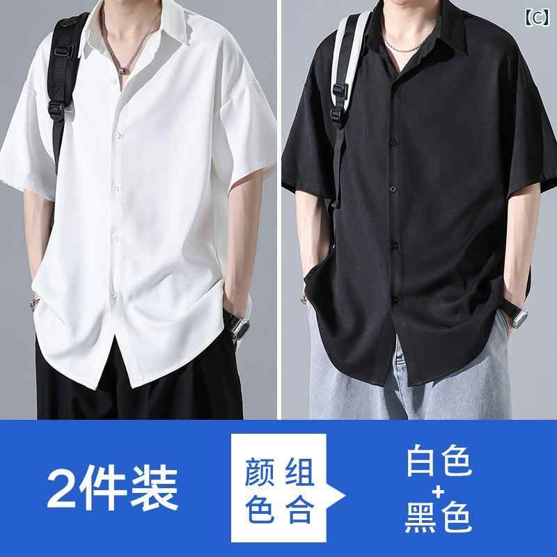 Yシャツ ワークシャツ　メンズ 冷感 ホワイト 半袖 シャツ メンズ 夏 薄手 ゆったり ジャケット カジュアル サマー ドレープ