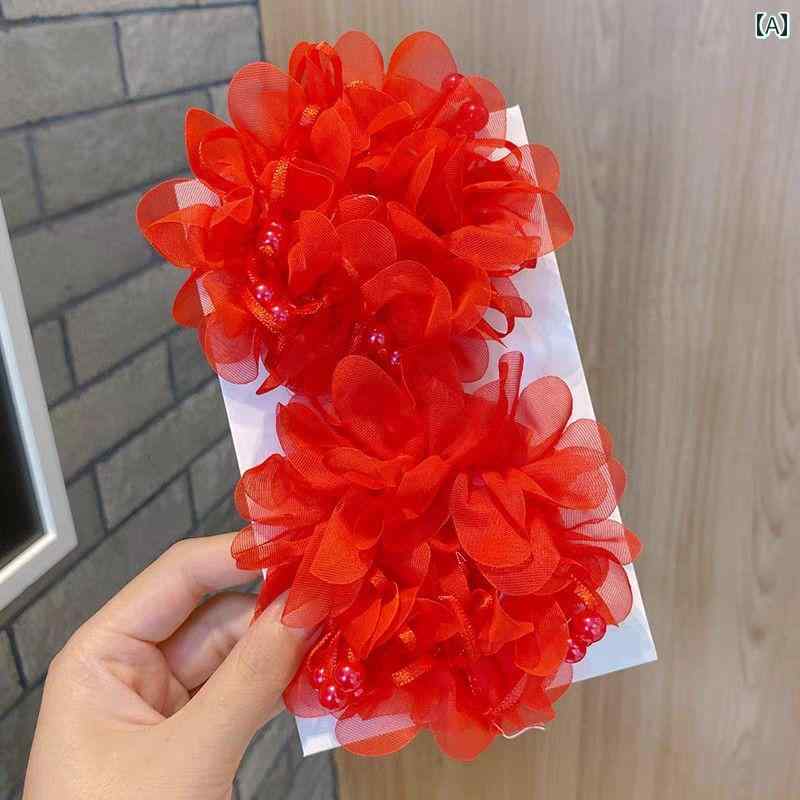 かわいい ベビー用 ヘアアクセサリー 子供用 ダブルお だんご ヘア サークル パール フラワー スイート..