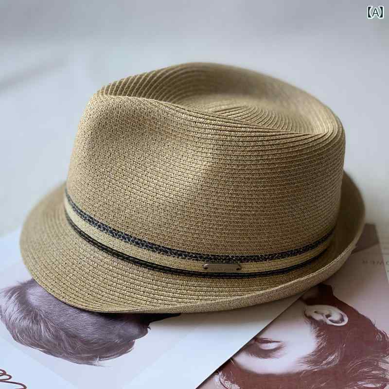 麦わら帽子 涼しい メンズ 麦わら 帽子 メンズ レディースの 同じ ジャズ 英国 日よけ 旅行 休暇 ファ..