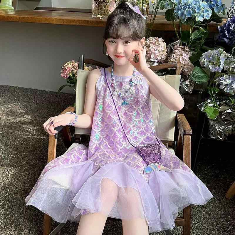 女の子用 かわいい マーメイド 315 ハハ ガールズ 夏 スパンコール マーメイド ハンギング ドレス