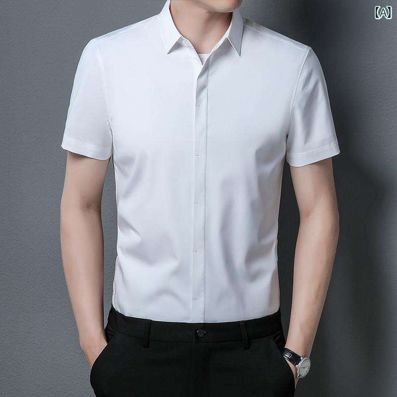 涼しい 半袖 Yシャツ ヤンガー マルベリー シルク 半袖 シャツ メンズ 夏用 冷感 アイロン フリー フォーマル ビジネス カジュアル プロ ワークウェア