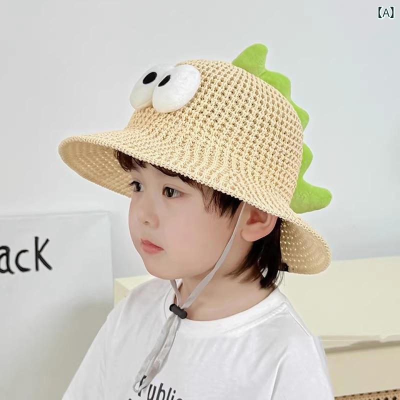 キッズ かわいい 麦わら帽子 子供用 麦わら 帽子 男の子と 女の子用 サンハット 夏用 赤ちゃん用 日焼け防止 かわいい 恐竜 アウトドア 旅行 フィッシャーマン ハット
