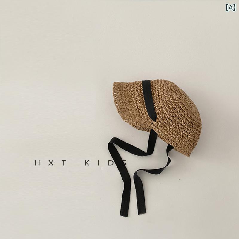 キッズ かわいい 麦わら帽子 子供用 サンバイザー 夏 通気性 ネクタイ 日焼け防止 麦わら 帽子 男の子..