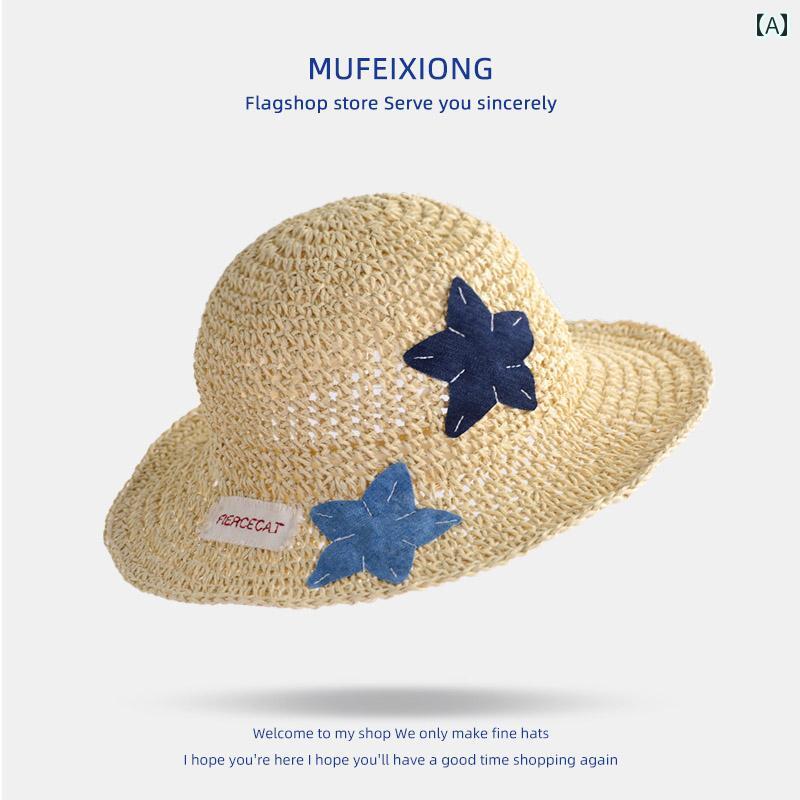 キッズ かわいい 麦わら帽子 女の子 折りたたみ 式 子供用 麦わら 帽子 夏の 海辺の 休暇の 日焼け防止..