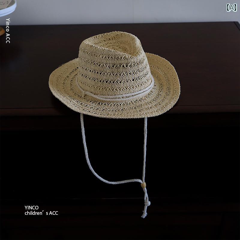 キッズ かわいい 麦わら帽子 カウボーイの 子供用 帽子 韓国 男の子と 女の子 サンハット 旅行用 ビー..