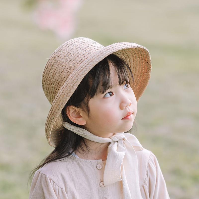 キッズ かわいい 麦わら帽子 子供用 麦わら 帽子 Xia Lafei フランスの レトロ サンハット 万能な スト..