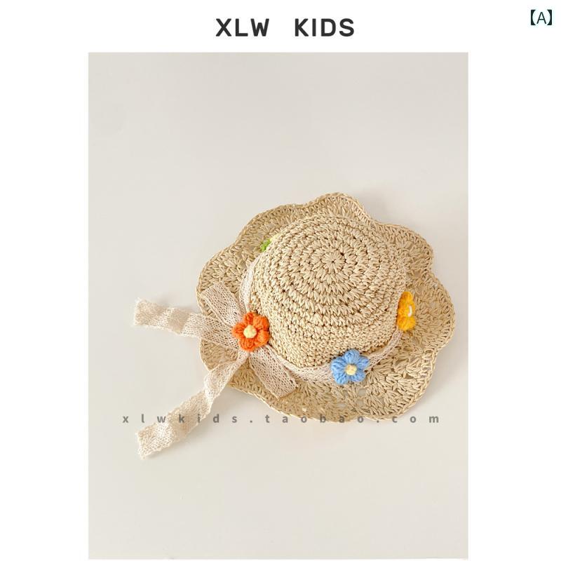 キッズ かわいい 麦わら帽子 フラワーの 夏用 子供用 サンハット かわいい 韓国 女児用 麦わら フィッ..