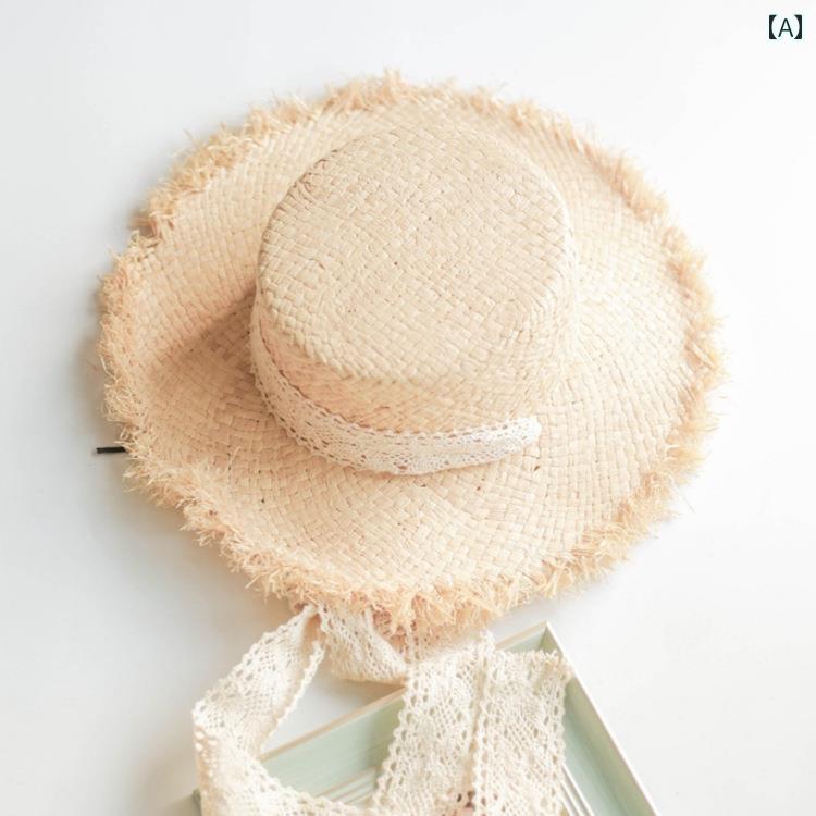 キッズ かわいい 麦わら帽子 子供用 編み 麦わら 帽子 女の子 日焼け防止 ビーチ 女性 2025 フレンチス..