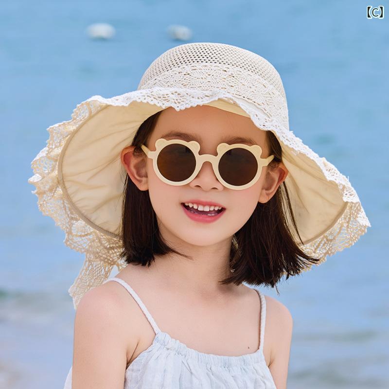 キッズ かわいい 麦わら帽子 子供用 サンハット つば 広 夏用 女の子用 ビーチハッ...