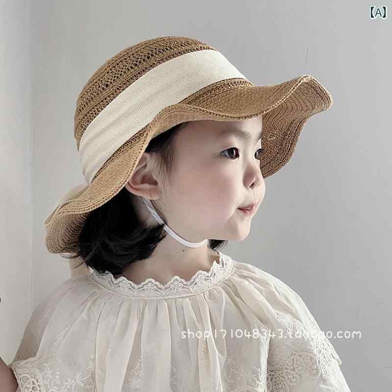 キッズ かわいい 麦わら帽子 子供用 帽子 夏用 つば 広 日よけ 薄型 通気性 麦わら ベビー 女の子 ビー..