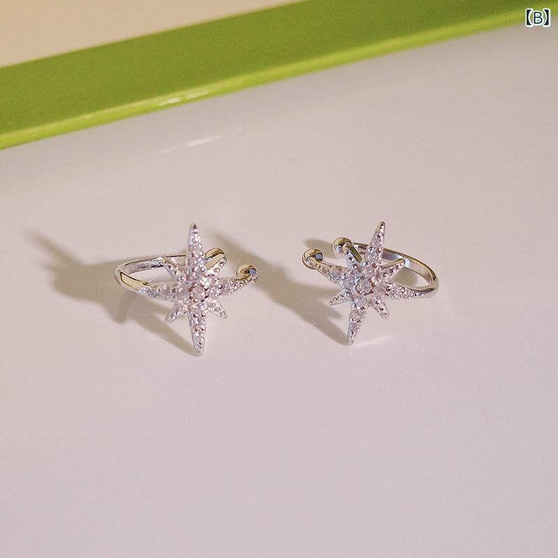 LAONsChoiceのイヤーカフ レディース イヤリング 桃 秀 八 芒 星 | 925 スター リング シルバースター ハイエンド イヤー ボーン クリップ 耳 ピアスなし 女性 クール｜アングル2