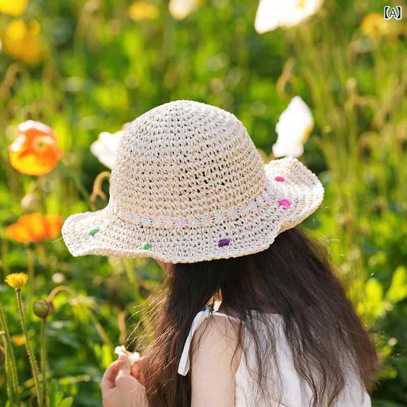 キッズ かわいい 麦わら帽子 子供用 帽子 夏用 女の子用 麦わら ビーチハット サンハット ビーチ バケ..