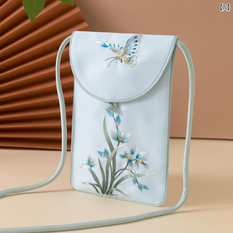 小物 アクセサリー バッグ レディース スマートフォン バッグ 漢服 ウエスト レディース クロス ボディバッグ 吊り ネック エスニック スモールバッグ 蘇 刺繍 バッグ小銭入れ