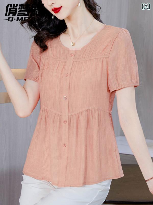 シンプル ブラウス 半袖 冷感 半袖 コットンリネン シャツ レディース 夏服 2025 新型 おしゃれ 年齢を 感じさせにくい マザーズ スモール 高級 リネン トップス