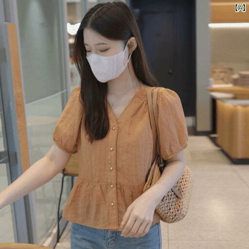 シンプル ブラウス 半袖 フランスの ファッション ウエスト 半袖 シャツ 女性用 2025夏の ゆったり スリミング エイジレス Vネック ボタン ダウン シンプル ブラウス 半袖 フランスの ファッション ウエスト 半袖 シャツ 女性用 2025夏の ゆったり スリミング エイジレス Vネック ボタン ダウン