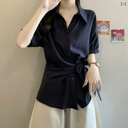 シック ブラウス 半袖 大きいサイズな ポロ カラー 半袖 シャツ 夏用 レディース ミリの スリミング ユニークな 不規則な ウエストの トップス シック ブラウス 半袖 大きいサイズな ポロ カラー 半袖 シャツ 夏用 レディース ミリの スリミング ユニークな 不規則な ウエストの トップス