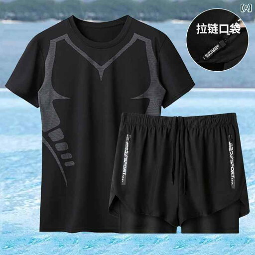 メンズ 水着 セット 水着 スーツ メンズ 大人用 水泳 用具 二 重層 恥ずかしくない パンツ 半袖 トップス 2025年 メンズ 水着 セット 水着 スーツ メンズ 大人用 水泳 用具 二 重層 恥ずかしくない パンツ 半袖 トップス 2025年