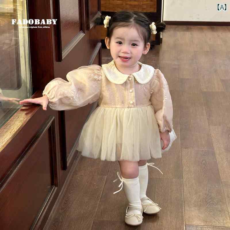 かわいい ドレス ベビー ベビー 服 春服 ボディスーツ 女児 メッシュ チャイナ風 三角形 ドレス 百日 ..