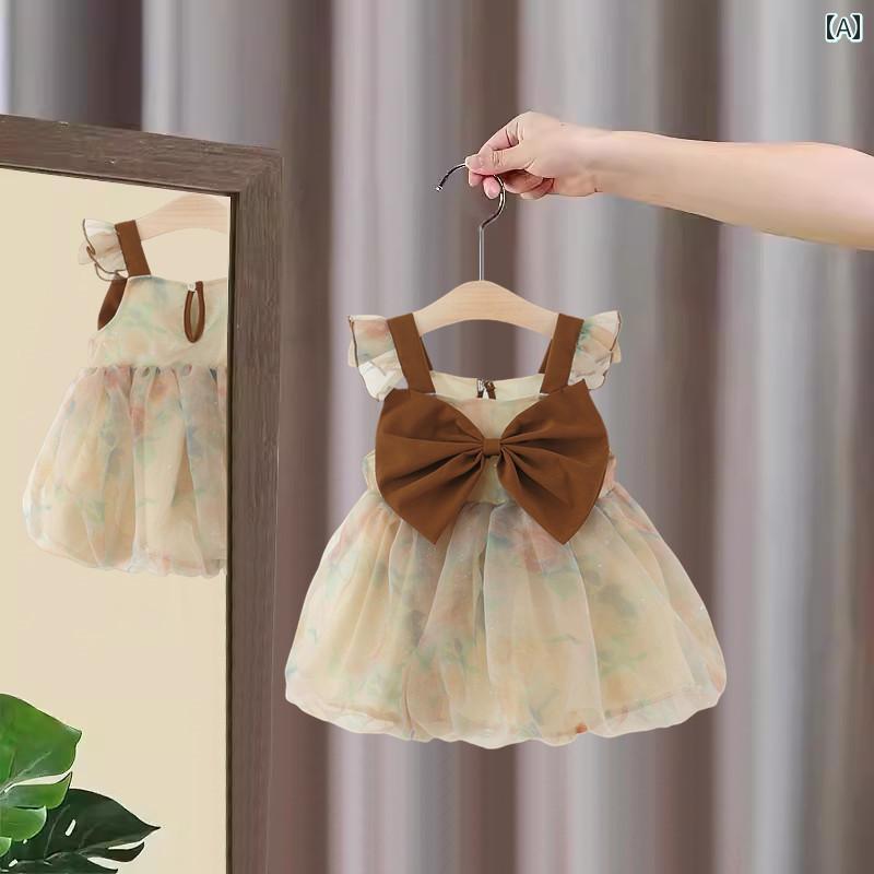 かわいい ドレス ベビー 女の 赤ちゃんの 夏用 サスペンダー スカート 女の子 ドレス リボン プリンセ..