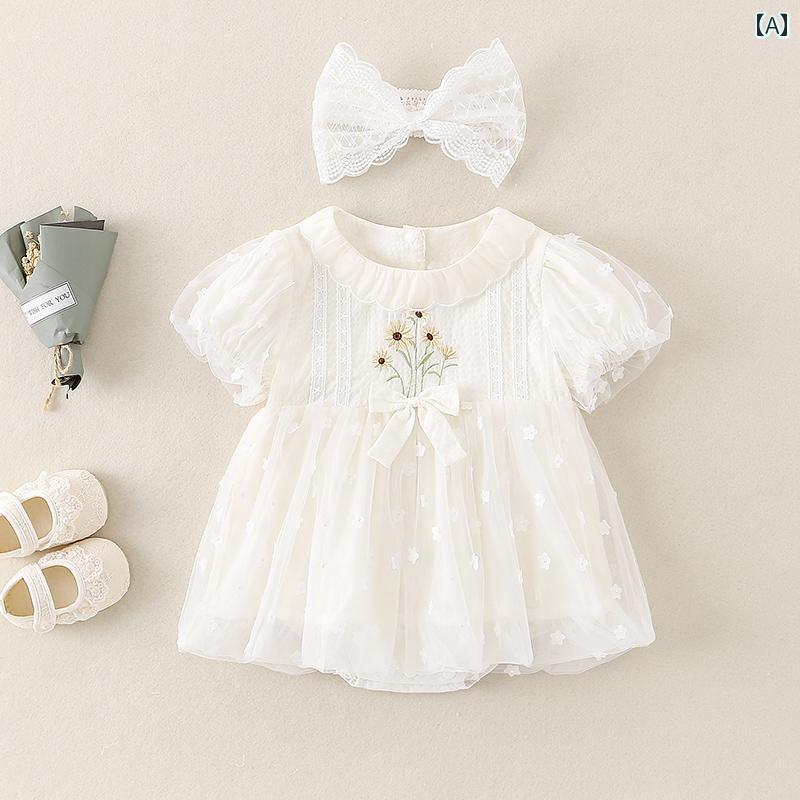 赤ちゃん用ドレス かわいい ベビー 服 夏服 女児 半袖 ボディスーツ 夏 薄手 ワンピース かわいい プリ..