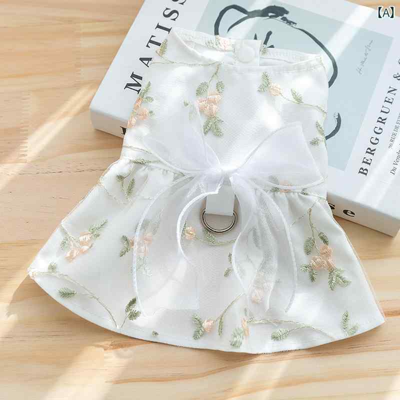 小型犬用 ドレス かわいい ペットと 犬の 服 春夏 薄手 花柄の ガーゼ スカートの 弓の レディース 二 ..