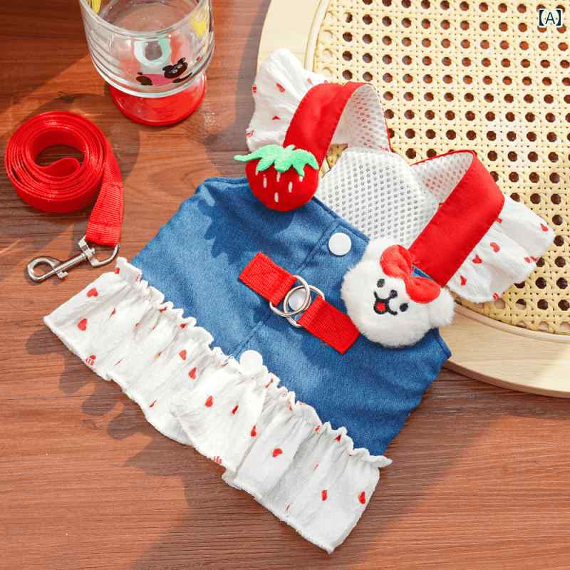 小型犬用 ドレス かわいい 胸と 背中の ペットと 犬の 服 プリンセス スカート 薄手 デニム 牽引 小型 ..