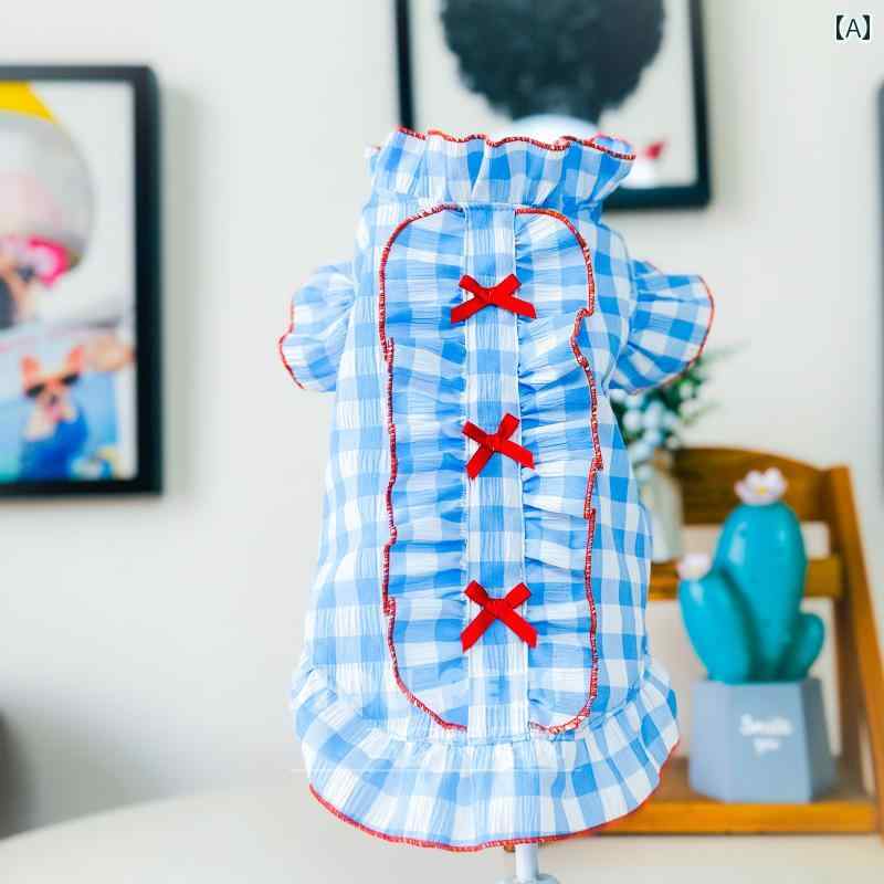 小型犬用 ドレス かわいい Jido Bear Pet 犬 服 パフスリーブ チェック シャツ プリンセス ドレス ガーゼ 通気性 高価