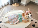 小型犬用 ドレス かわいい ペット用 ノースリーブ フラワー ドレス 太った 犬 服 春と 夏 薄手 通気性 蝶 結び スカート コーギー 中型