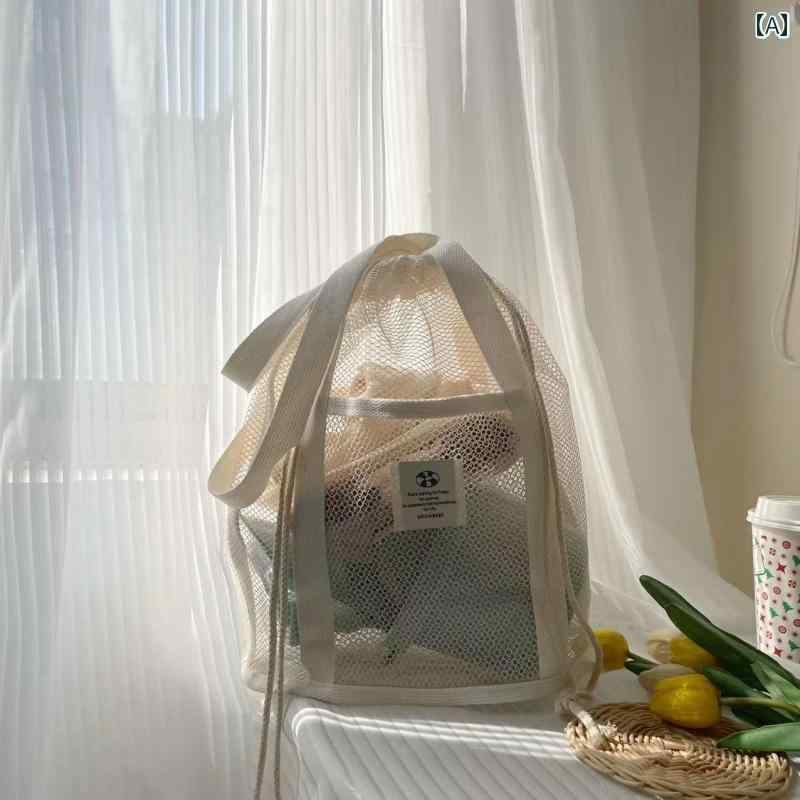 ビーチ バッグ スイミング 韓国 休日 旅行 ビーチ メッシュバッグ お出かけ おもちゃ 収納 水泳 通気性 メッシュ バッグ