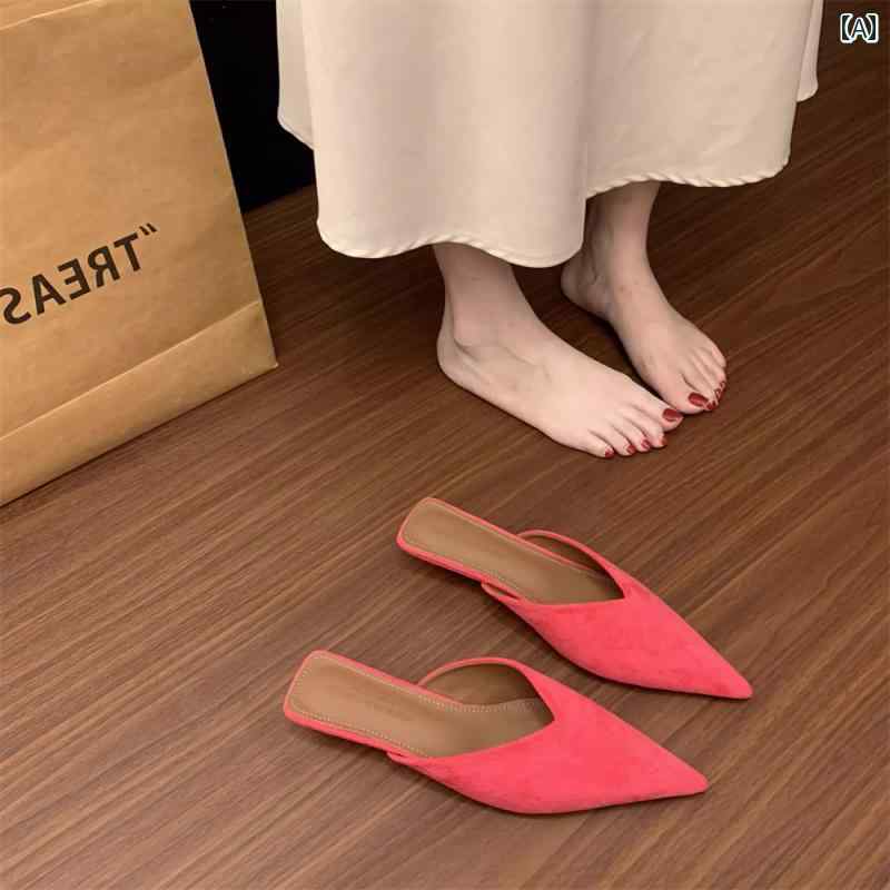 ミュール サンダル レディース ファッション スエード Vネック ハーフ スリッパ レディース アウトドア..