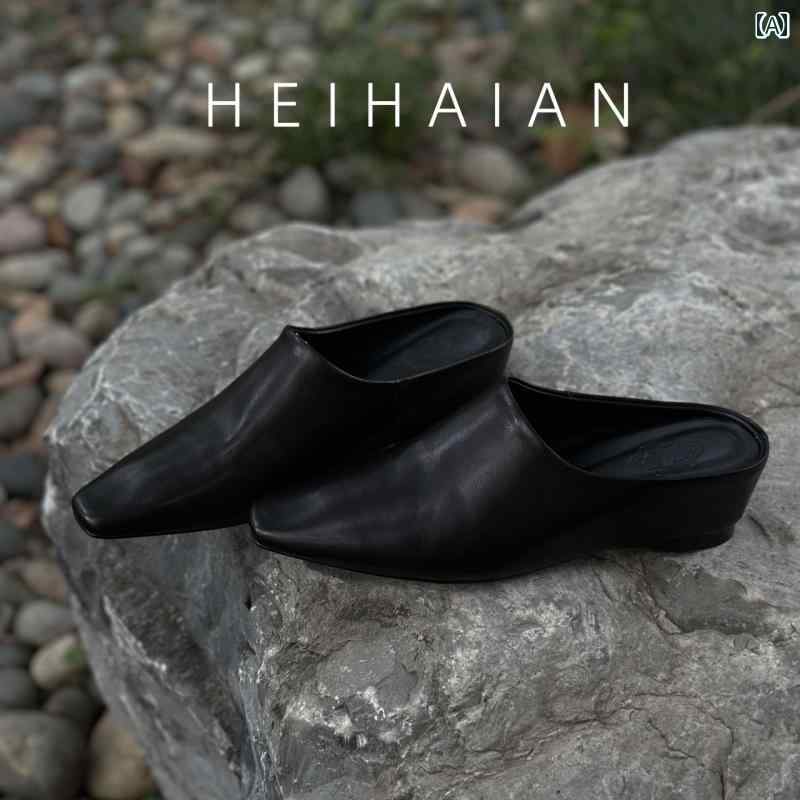 ミュール レディース 上品 ブラック コーストの ラビング レザー スリッパ 女性用 55 cm 高さを 高く ..