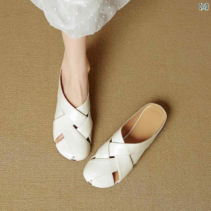 ミュール レディース 上品 夏に 外で 履く レディース 丸い つま先の 編み込み サンダル 2025年 ハーフ..