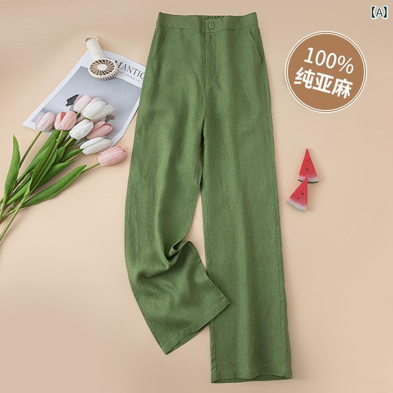 Cropped Pants - ゆったり イージーパンツ レディース ドレープ 感の ある リネンの ワイド レッグ パンツ。 2025 春夏。 ハイウエストで ゆったり 細身の カジュアル ストレート ナロー